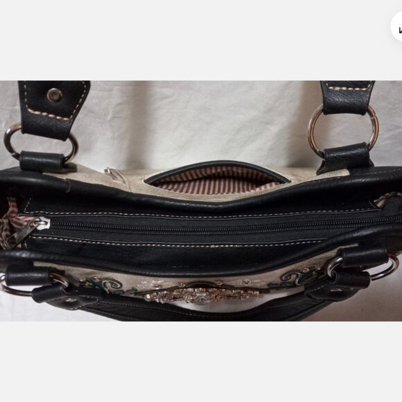 Western Rhinestone Cross Handbag & Wallet Set Tooled Embroidered Purse beige - Picture 5 of 9